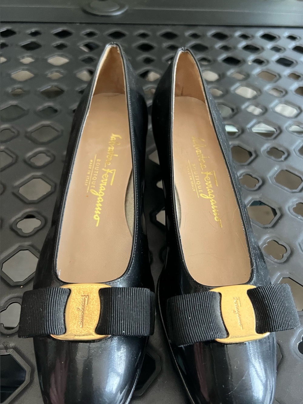 Salvatore Ferragamo Black Patent Leather Flats | Made in Italy | Classic Design